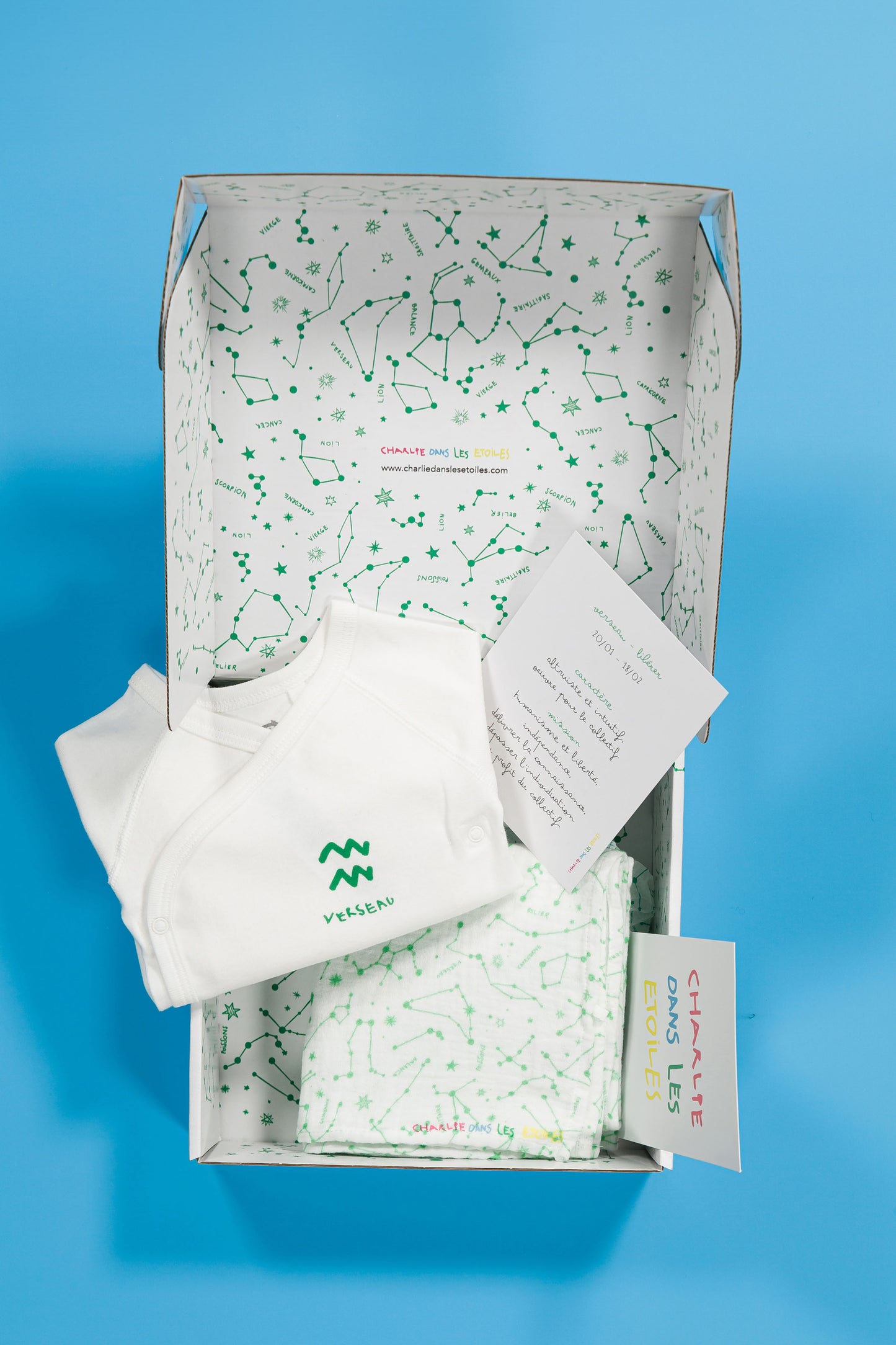 Box Naissance Bébé Verseau - Cadeau personnalisé en coton bio